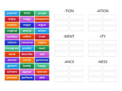 w form SUFFIXES tion ity ance ness ment ation