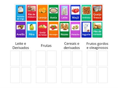 Alimentação saudável e equilibrada: Organiza os alimentos pelos grupos a que pertencem.