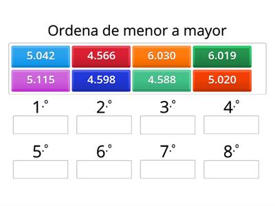 Orden de números de menor a mayor