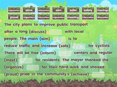 TUẦN 3 - Fill the blanks with correct noun forms of the hints in brackets.
