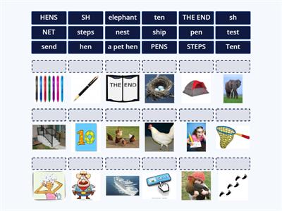 Level 5 English Club- (itpnsadh,th,e,sh) Words short E match up