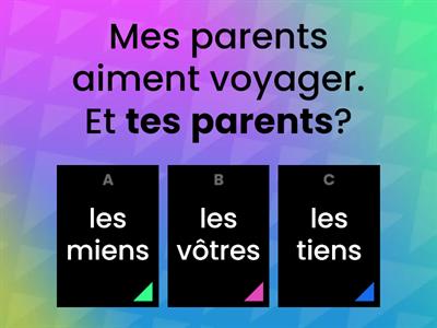 Pronoms possessifs Module 10 (première version) - Remplacez la partie en noir par le bon pronom possessif.