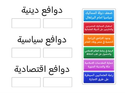 دوافع الدولة العثمانية للسيطرة على البلدان العربية .