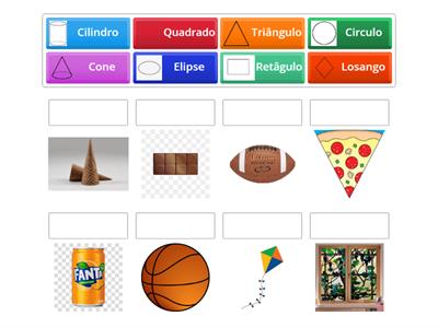 relacione as figuras geométricas com os objetos. 