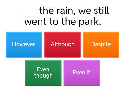 However, although, despite, in spite of, even though, though