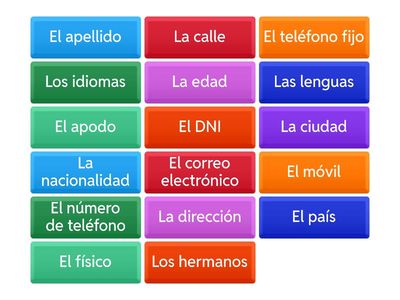 Vocabulario del Documento Nacional de Identidad (Me presento) Exo