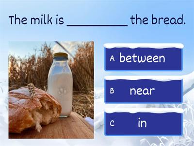 in front of, between, near