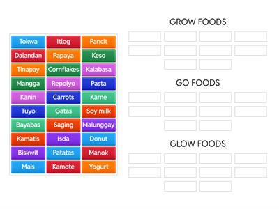 SORT GAME: GO, GROW, GLOW FOOD.