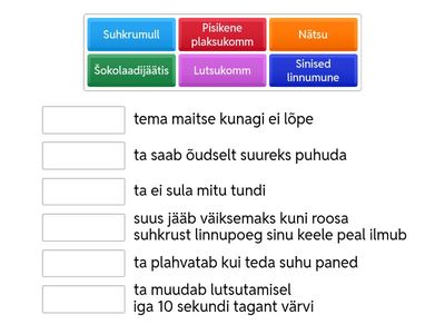 2.peatükk  Ülesanne 1. Tõmba Wonka vabriku magusad toidud ja nende iseärasused 