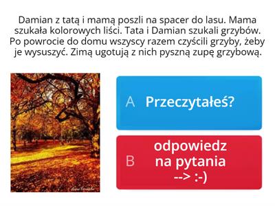 Przeczytaj tekst i odpowiedz na pyatnia. Czytanie ze zrozumieniem.