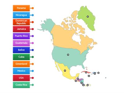 North American countries label map