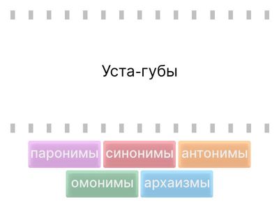 Соотнесите тип лексического явления (столбец А) с конкретной парой слов, которая его иллюстрирует (столбец Б