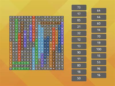 Numbers: 11 to 100 Wordsearch