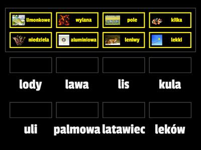 Głoska [l] - zestawienia dwuzyrazowe. Połącz ze sobą wyrazy (podpowiedzi w obrazkach). Powtórz powstałe wyrażenia.