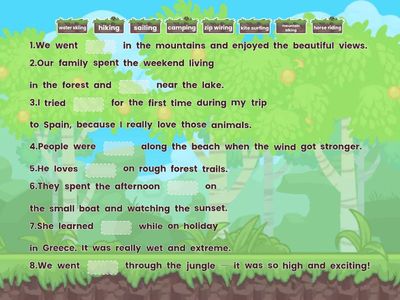 Holiday activities vocabulary task