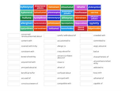 Adjektiivit ja prepositiot/adverbit: Englanti Osa I