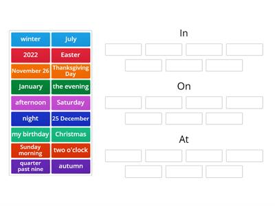 Time Prepositions: In, On, At