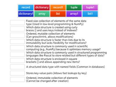 Tuples, lists, arrays, dictionary, records