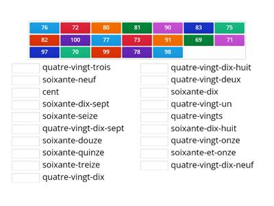 Les nombres 70 - 100