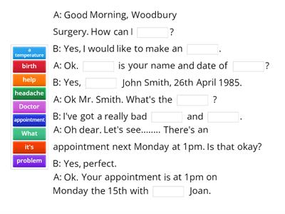 Making a Doctor and Dentist Appointment Gap Fill