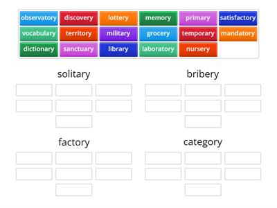 Suffixes: -ary, -ery, -ory