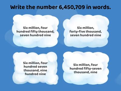 Pre-test: Numbers up to 10 million