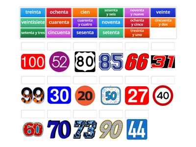 Spanish numbers in tens to 100