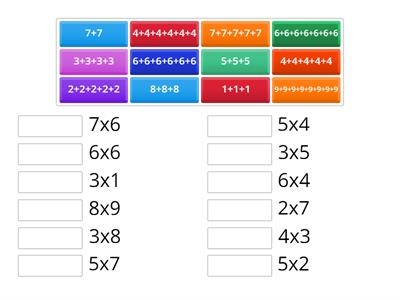 Associe a adição com a multiplicação correspondente