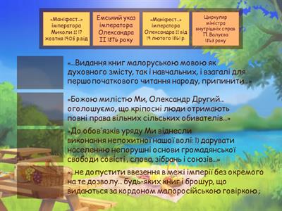 Повторення. Українські землі в складі Російської імперії