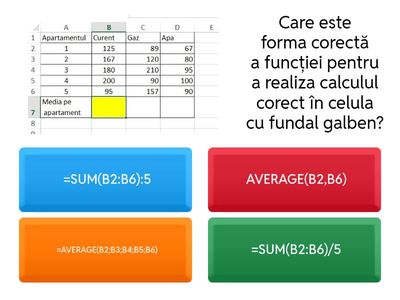 Să ne amintim funcțiile Excel învățate: