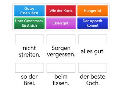 Verbinde richtig die Teile der Sprichwörter zum Thema "Guten Appetit!".