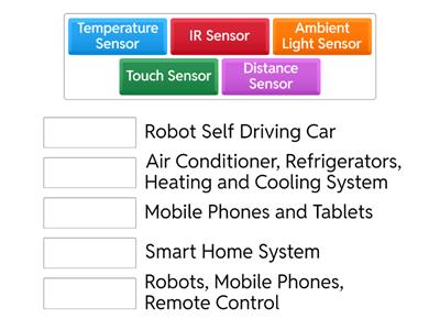 Match the following sensors with their applications.