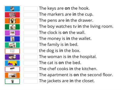 Prepositions of place:  at, in, on
