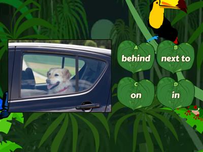 On in behind in front of 