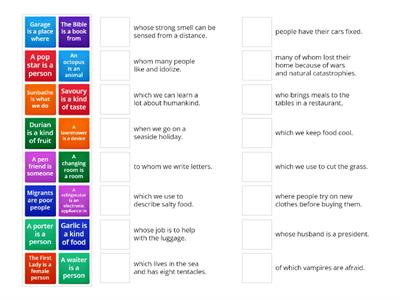 Defining relative clauses unscramble