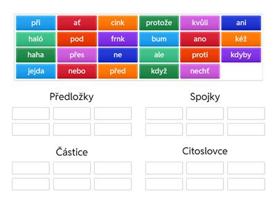 Předložky, spojky, částice, citoslovce
