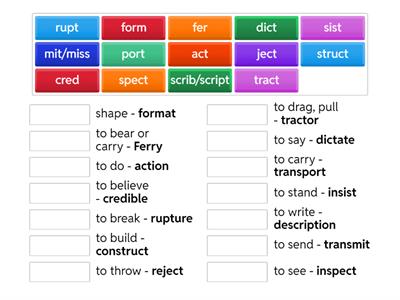 Latin Root Example Match Up