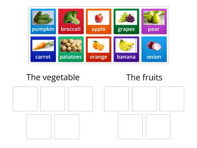 grupo de frutas y verduras en inglés 