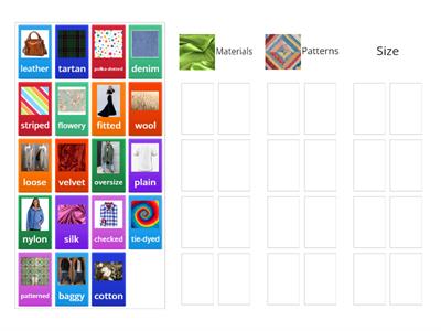 Vocabulary Materials and patterns