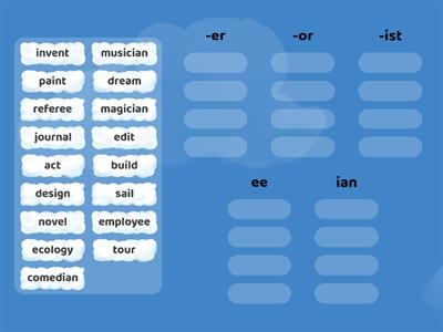 Suffixes -er, -or, -ist