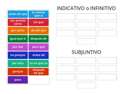 nexos de oraciones subordinadas indicativo / subjuntivo