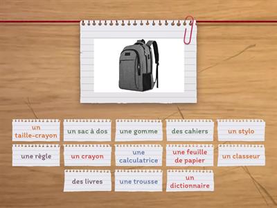 Bien dit! 1 - Vocabulaire 4.2 - Les fournitures scolaires (jeu d'association 2)