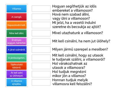 Bence és a városi tömegközlekedés villamos párosító játék