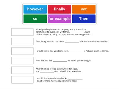 Transition words and phrases