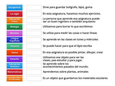 Los materiales escolares y las asignaturas