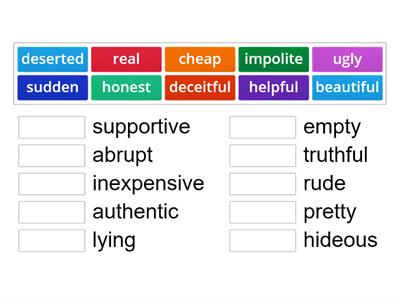 Match up synonyms adjectives