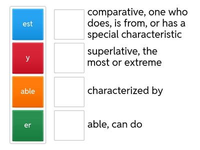 Suffixes - able, er, est, y