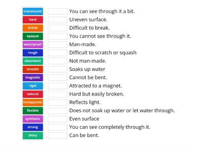 Properties of material adjectives Year 5