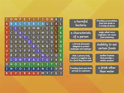 hospitality and catering wordsearch