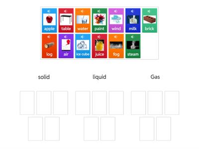 solid, liquid, and gas